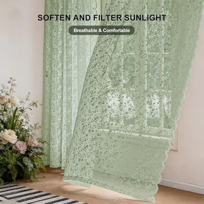 Anmao Vintage Lace Sheer Curtains 54 Inches Long - Image 2