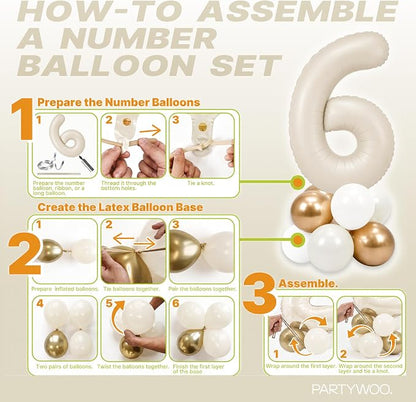 PartyWoo Number Balloons 40 Inch White Number 6 Kit 25pcs - Image 7