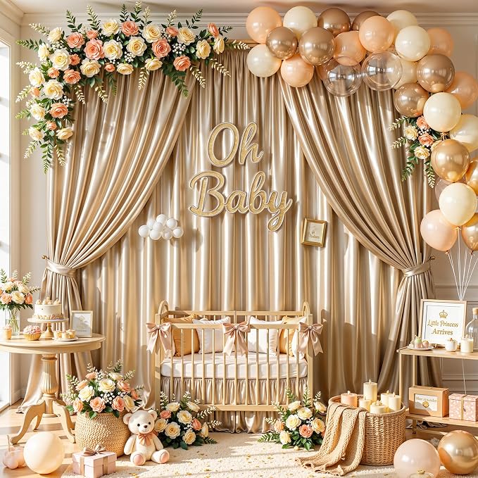 20x10ft Champagne Gold Glitter Backdrop Curtain - Image 4
