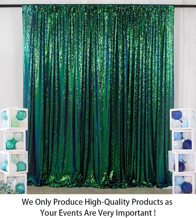 ShinyBeauty Sequin Backdrop Curtain Iridescent Green 2 Panels Sequin Bakdrop - Image 2