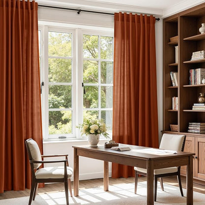Terracotta Long Linen Curtains 102 Inches Long 2 Panel Set Back Tab Boho Rustic - Image 8