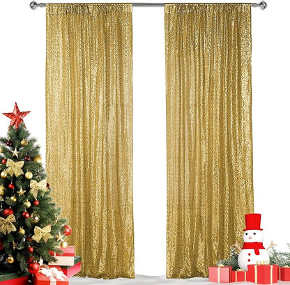 Hahuho Gold Sequin Backdrop Curtain, Party Decoration（2 Panels, 2FT x 8FT by Hahuho