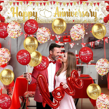 Red Gold Happy Anniversary Banner & Yard Sign - Image 3