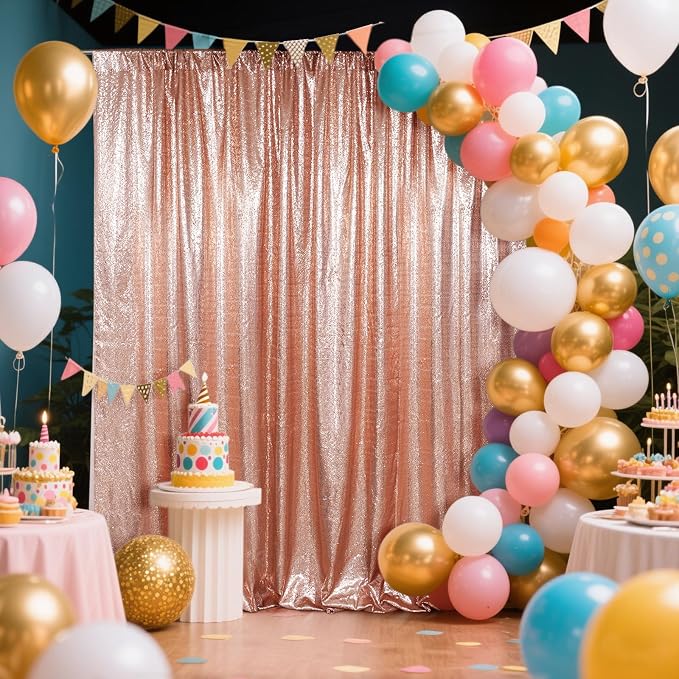 SquarePie 7x7ft Rose Gold Sequin Backdrop, High Density Non-Transparent Glitter - Image 2