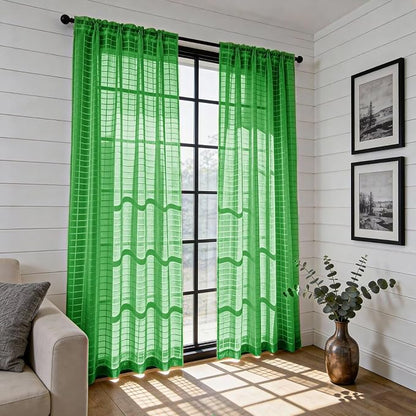 SpaceDresser Check Sheer Curtains 84 Inches 2 Panels Set, Rod Pocket Plaid - Image 4