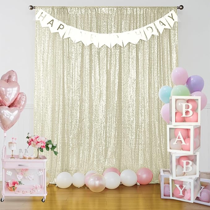 Sugargirl Champagne Sequin Backdrop Curtain 3 Panels 2FTx8FT Glitter Champagne - Image 2