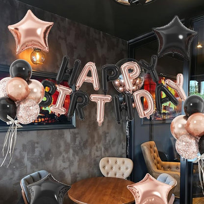 29PC Black Rose Gold Happy Birthday Balloon Banner, 16 Inch 3D Aluminum Letter - Image 3