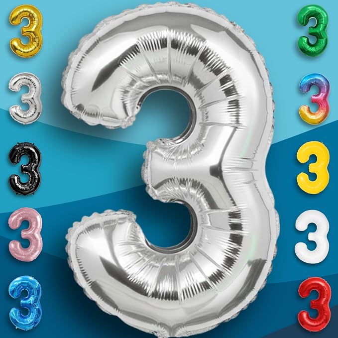 Silver Number Balloon 3 Mylar Foil Balloons 32 inch - Image 4