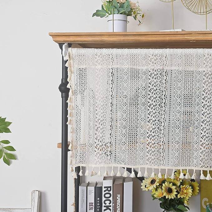 Sutuo Home Beige Boho Lace Short Curtain 36 inch Length - Image 8