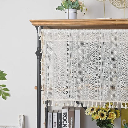Sutuo Home Beige Boho Lace Short Curtain 36 inch Length - Image 8