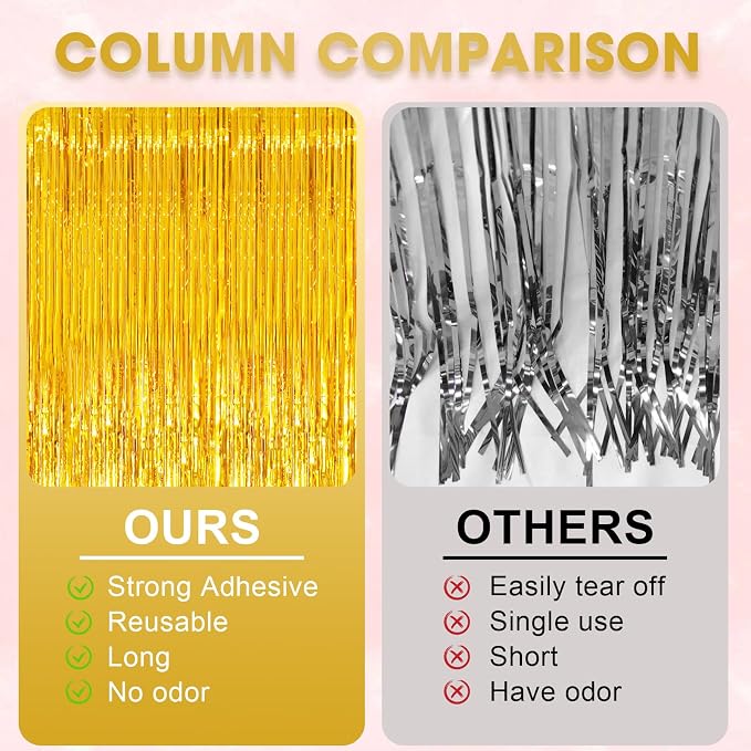 Voircoloria Gold Foil Fringe Backdrop Curtains, 2 Pack | Tinsel Streamers - Image 5