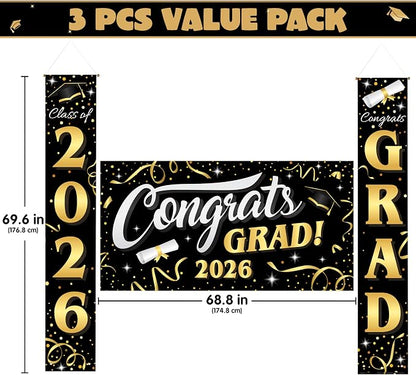 JOYIN 3 Pcs Graduation Decorations Class of 2026, Large Graduation Banners Set - Image 2