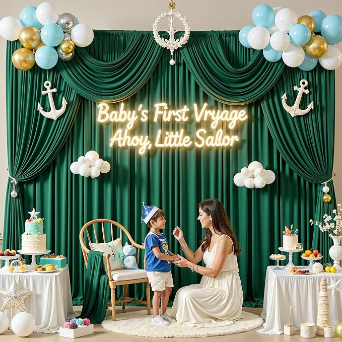 40 ft x 10 ft Wrinkle Free Hunter Green Backdrop Curtain - Image 8