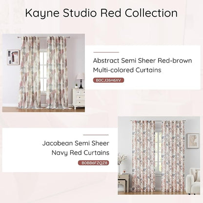 Kayne Studio Navy Red Jacobean Floral Rod Pocket Semi Sheer Curtains 95Inch | - Image 7