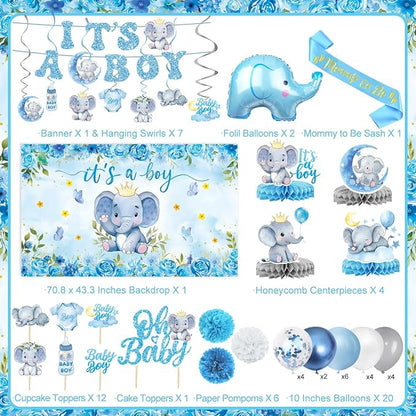 Elephant Baby Shower Decorations Banner, It's a Boy Backdrop, Foil & Latex - Image 2