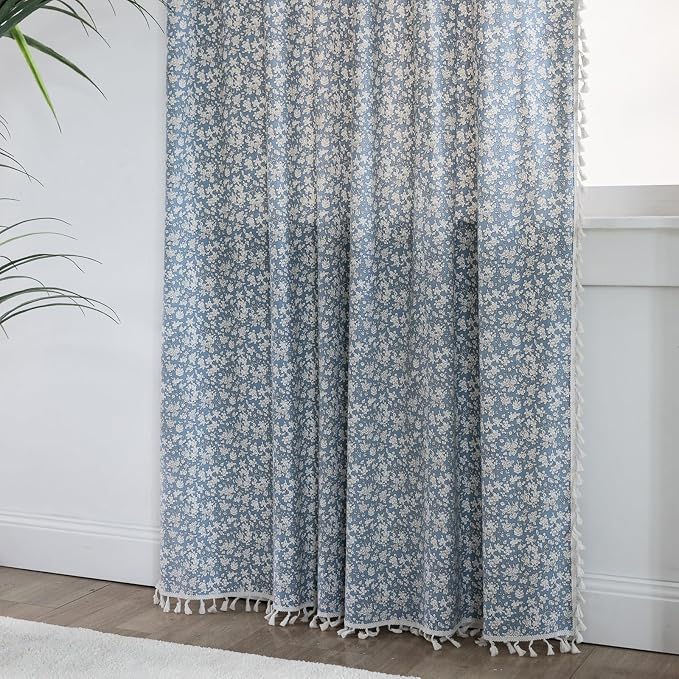 ENJOYBRIDAL White Floral 63 Inch Curtains 2 Panel Set Semi Sheer Blue Drapes - Image 6