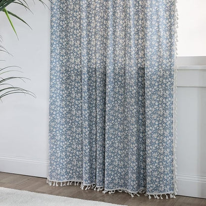 ENJOYBRIDAL White Floral 63 Inch Curtains 2 Panel Set Semi Sheer Blue Drapes - Image 6