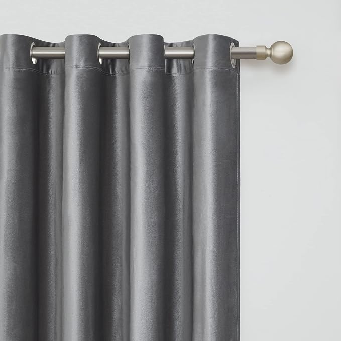 Velvet Grey Grommet Blackout Curtains 108 inch Length - Image 2
