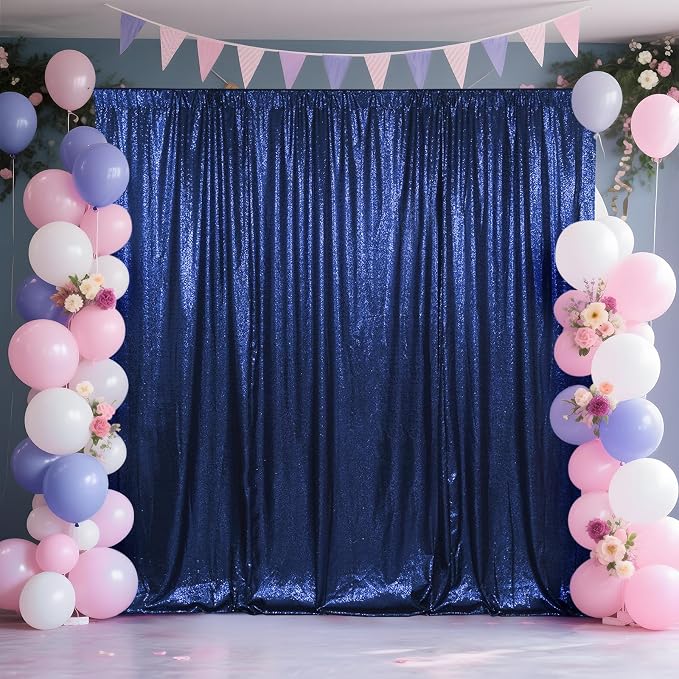 SquarePie 7x7ft Navy Blue Sequin Backdrop, High Density Non-Transparent Glitter - Image 2