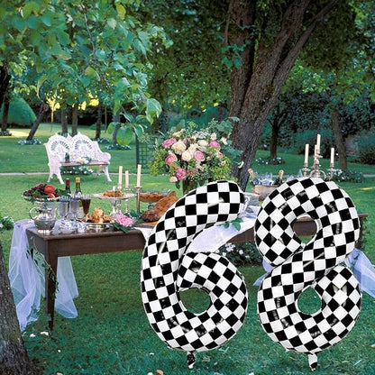 40 Inch Black and White Checkered 0 Balloon, Foil Number 0 Balloons Decor - Image 5