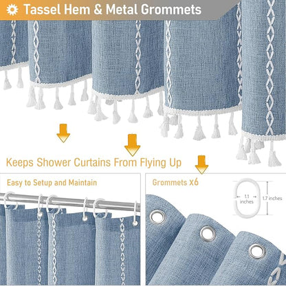 Small Boho Farmhouse Linen Heavy Duty Shower Curtain, 330GSM Linen Blend - Image 5