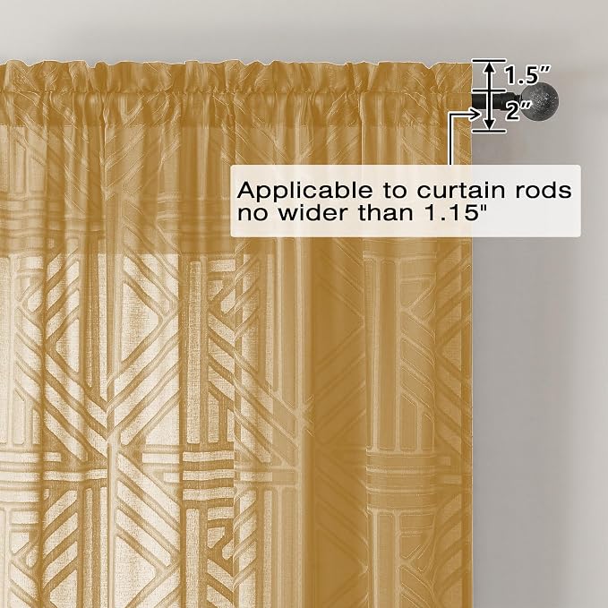 Simplebrand Gold Semi Sheer Curtains 63 Inch Length 2 Panels, Light Filtering - Image 4