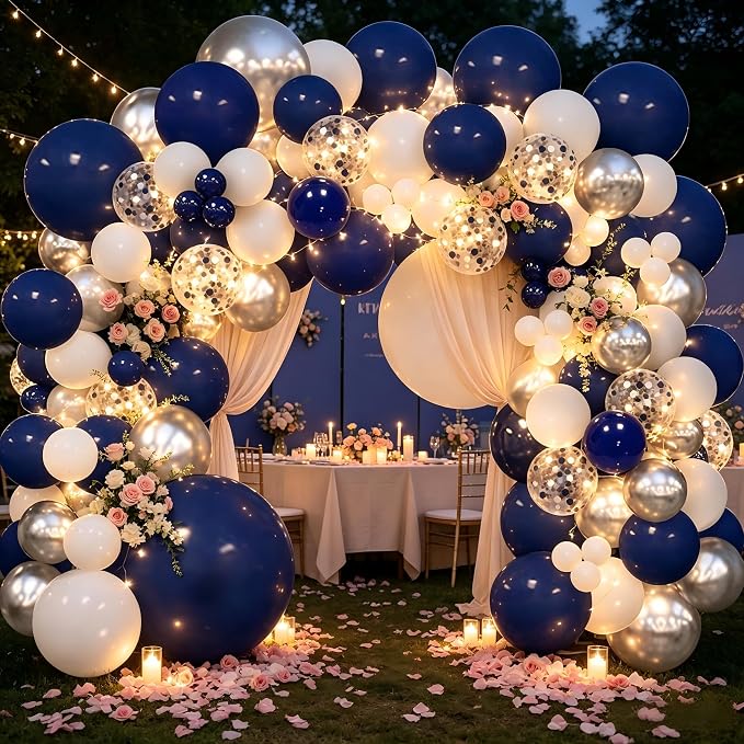 148pcs Navy Blue Silver White Balloon Arch Kit - Image 7