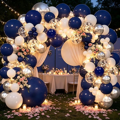 148pcs Navy Blue Silver White Balloon Arch Kit - Image 7