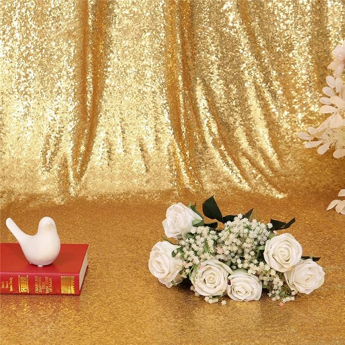 Eternal Beauty Gold Sequin Backdrop Curtains, 4 Panels 2x8FT | 3mm Sparkle - Image 8