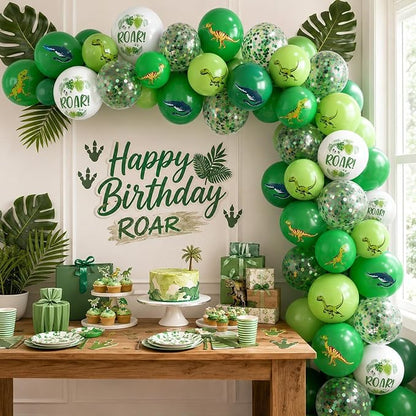 Dinosaur Balloons, 12 Inch Dark Fruit Light Green White Dinosaur Printed Latex - Image 4