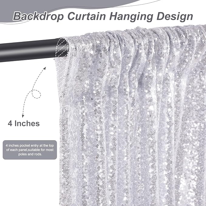 Silver Sequin Backdrop Curtains-4 Panels 2FTx8FT Silver Backdrop - Image 2