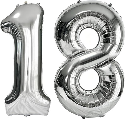 FIROMI 18 Number Balloons 40-inch Silver Big Foil Mylar 81 Balloon Numbers | by Firomi