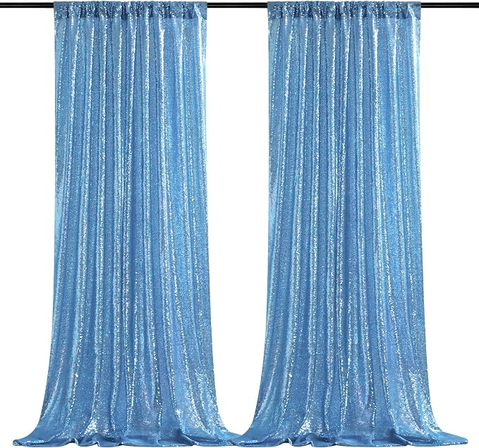 Baby Blue Sequin Backdrop Curtains Party Photo Glitter Drapes 2 Pcs 2FTx8FT | by B-COOL