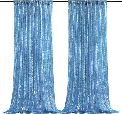 Baby Blue Sequin Backdrop Curtains Party Photo Glitter Drapes 2 Pcs 2FTx8FT | by B-COOL