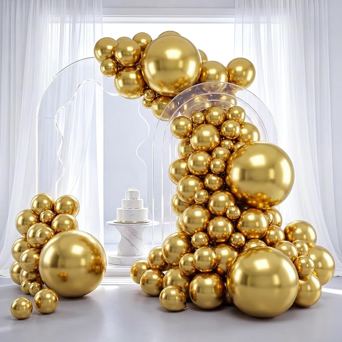 RUBFAC Gold Balloons Different Sizes Chrome Gold Balloon Arch Kit 129pcs | by RUBFAC