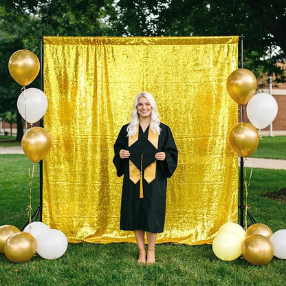 2×8FT-4PCS Bright Yellow Sequin Backdrop Curtains Panels, Photography Backdrop - Image 4