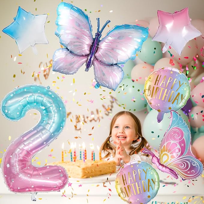 Isndare Butterfly Balloons, Includes Giant Number 2 Balloon, Self Sealing - Image 3