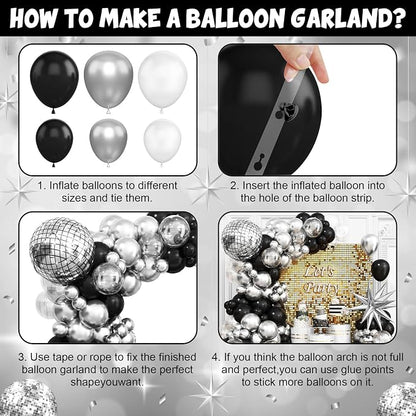 Black Silver Disco Ball Balloons Arch Kit, - Image 7