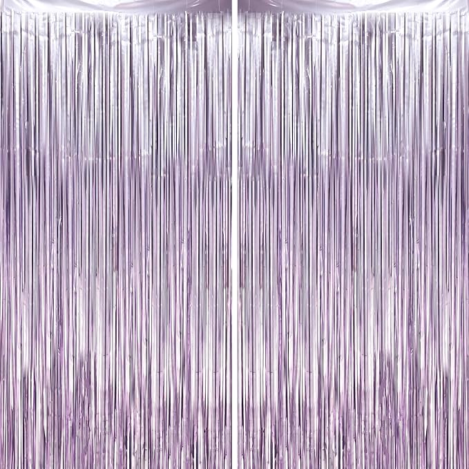 Voircoloria Light Purple Foil Fringe Backdrop Curtains, 2 Pack | Tinsel by Voircoloria