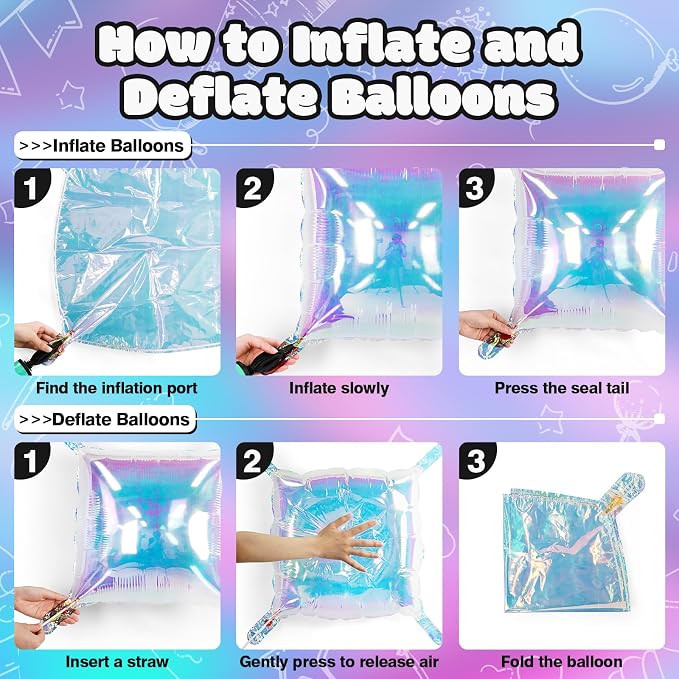 NISOCY 25PCS Iridescent Square Foil Balloons Wall Backdrop | Holographic - Image 4