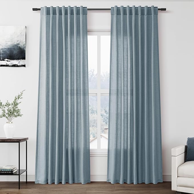 Light Blue Linen Curtains 84 Inch Length 2 Panels Set by Nanspring
