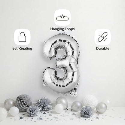 Restaurantware Mylar Balloons 1 Count 16 Inch Aluminum Number 3 Balloons - Image 4