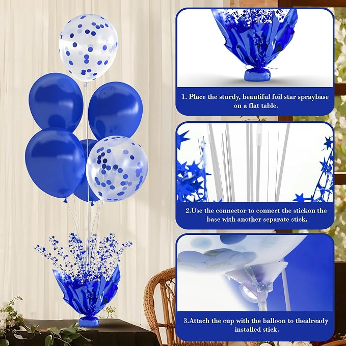 4 Set Royal Blue Table Balloons Foil Spray Centerpiece - Image 6