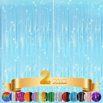 GCB 2Pack Macaron Blue Metallic Tinsel Foil Fringe Curtains, Pastel Blue Door - Image 7