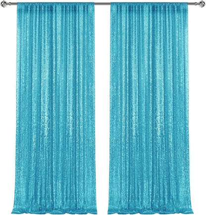 2×8FT-2PCS Turquoise Sequin Backdrop Curtains Panels, Photography Backdrop - Image 8