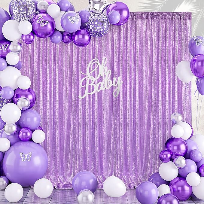 Lavender Sequin Backdrop Curtains 2 Pcs 3.3ftx8ft Sparkle Backdrop Fabric | - Image 2