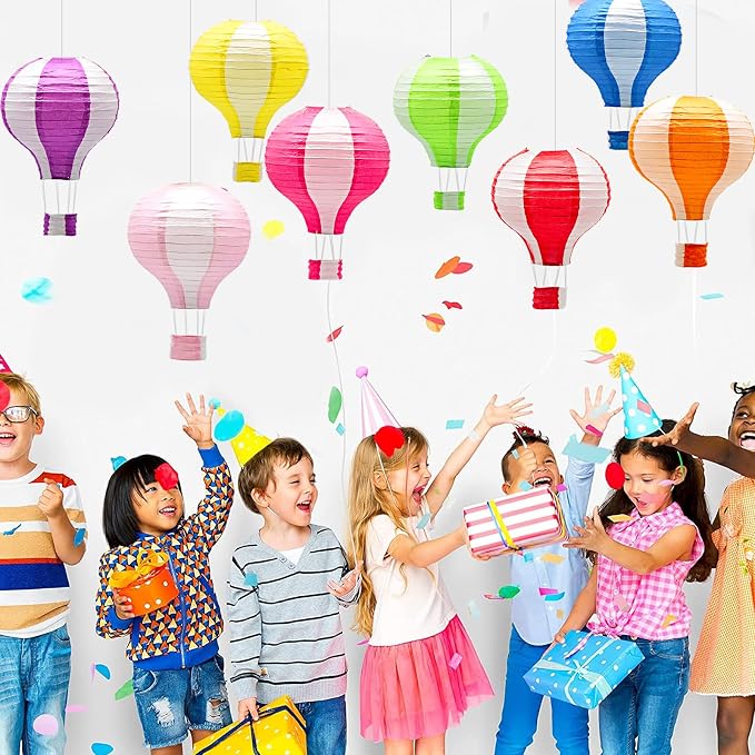 8 Pcs Striped Hot Air Balloon Paper Lanterns, 12 in Hanging Ceiling Decor | - Image 4