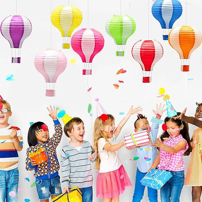 8 Pcs Striped Hot Air Balloon Paper Lanterns, 12 in Hanging Ceiling Decor | - Image 4