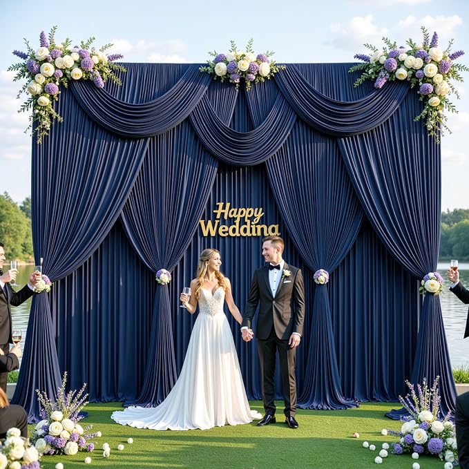 50ftx10ft Wrinkle Free Navy Blue Backdrop Curtains - Image 4