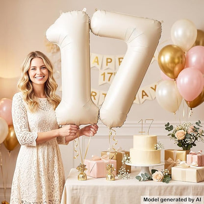 40" Beige Foil Number 17 Balloon - Image 3
